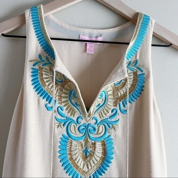 NWT Lilly Pulitzer Embroidered Aubra Shift Dress in Sand Dune, Sleeveless, XXS - Picture 5 of 13